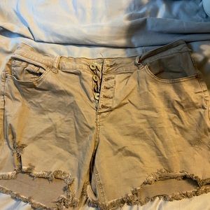 Brown button up distressed shorts!